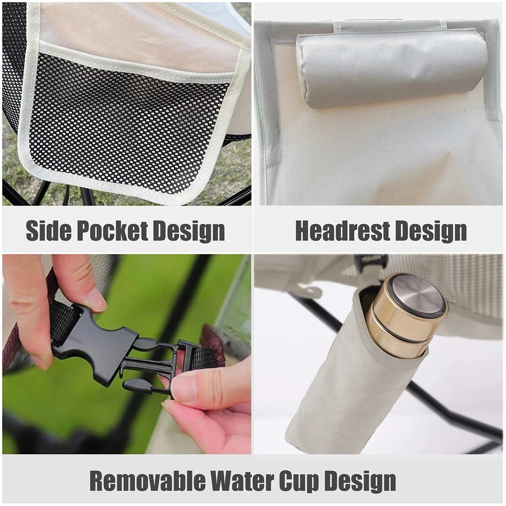 WESTTUNE Tragbarer, zusammenklappbarer Campingstuhl mit Kopfstütze, leichte Touristenstühle, Angelstuhl aus Aluminiumlegierung, Gartenmöbel Festival Outfits | Techno Shirts | Rave Clothing