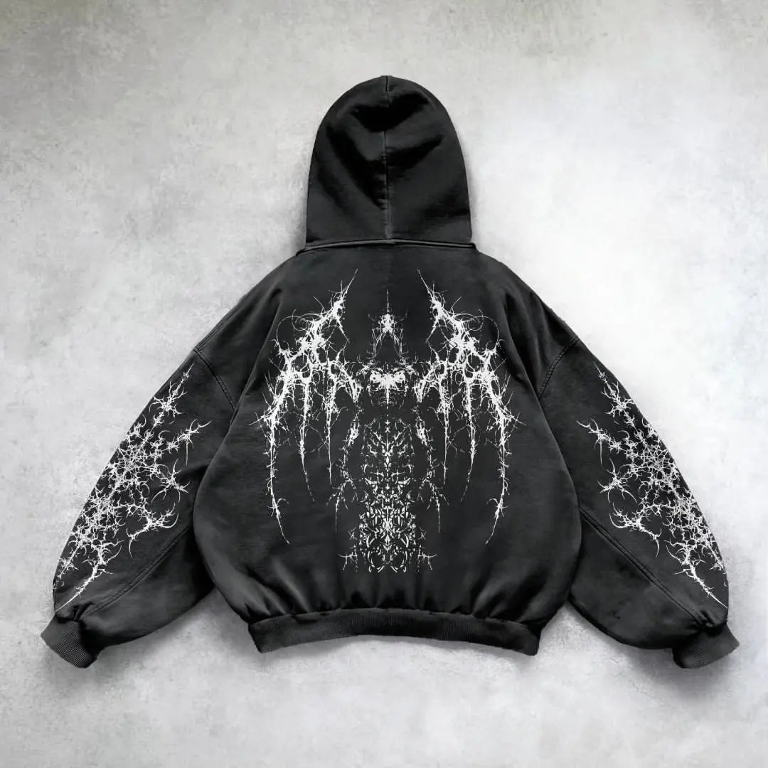 Harajuku Y2K Vintage Punk Einfarbig Gedruckt Männer Casual Hoodie American Gothic Mode Paar Casual Hoodie Sweatshirt Festival Outfits | Techno Shirts | Rave Clothing