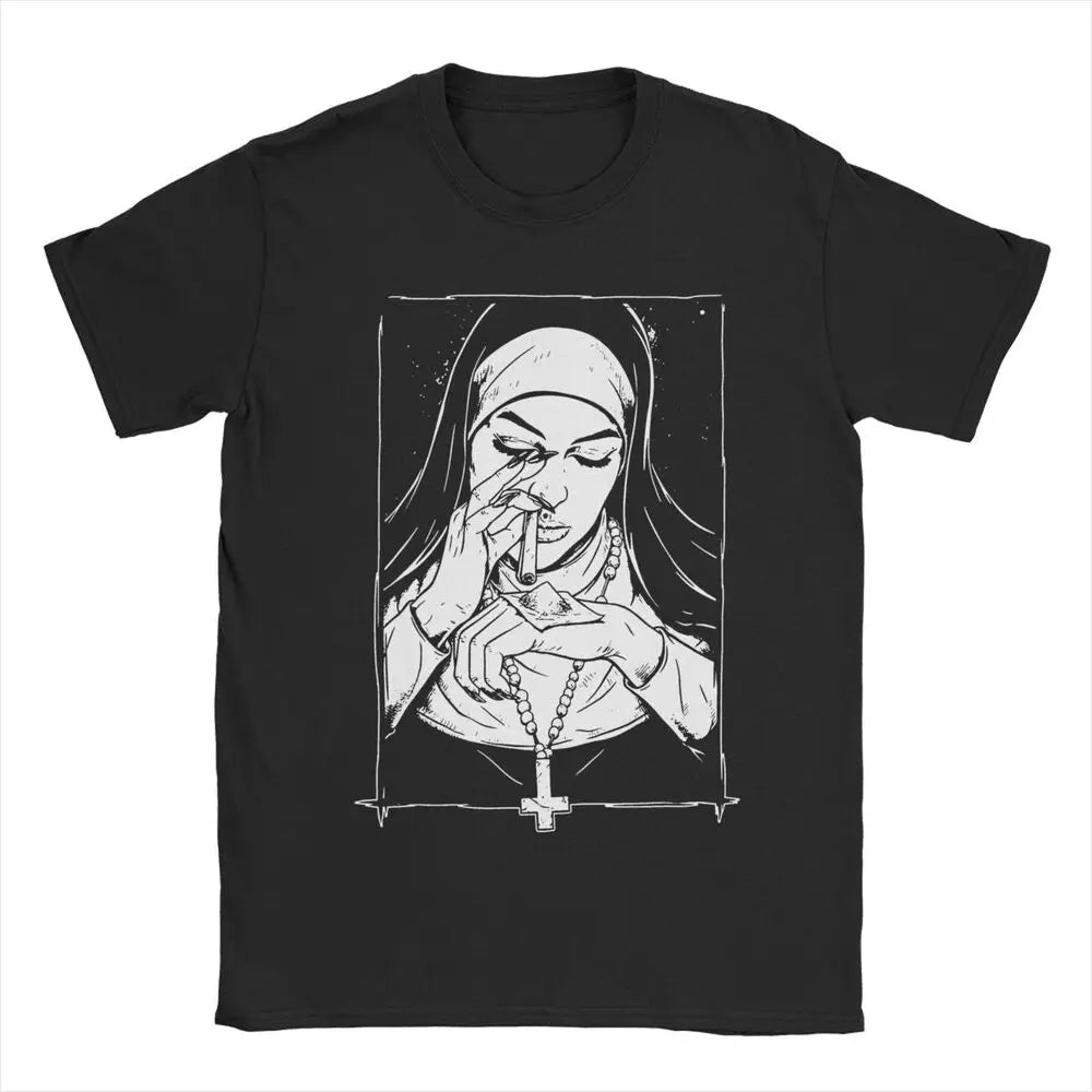 Bad Nonne Gothic Satanic T-Shirt Männer 100% Baumwolle kreative T-Shirts Rundhals ausschnitt T-Shirt Kurzarm Kleidung Geburtstags geschenk FESTIVAL OUTFITS & STREETWEAR