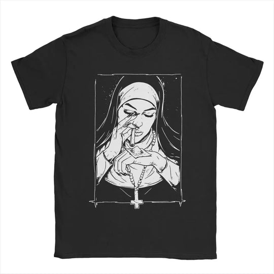 Bad Nonne Gothic Satanic T-Shirt Männer 100% Baumwolle kreative T-Shirts Rundhals ausschnitt T-Shirt Kurzarm Kleidung Geburtstags geschenk FESTIVAL OUTFITS & STREETWEAR
