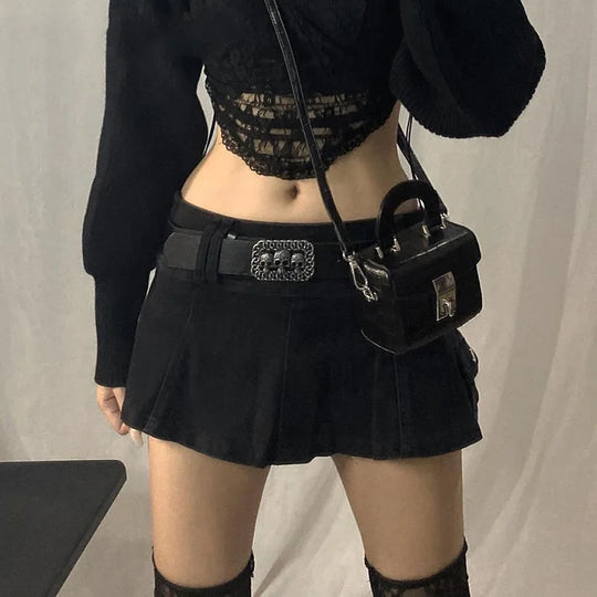 Frauen rock Gothic Mini röcke Low Rise Schwarz Tasche Patchwork A-linie Rock Ästhetischen Harajuku haben leggings koreanische mode FESTIVAL OUTFITS & STREETWEAR