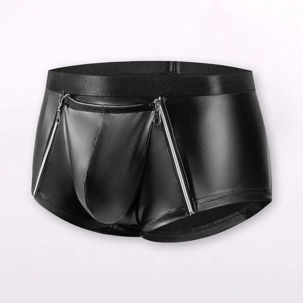 Men Double Zipper Underwear Elastic Mid-rise Hot Shorts Bulge Pouch Shorts Panties Smooth Matte Slim Fit Clubwear Underwear Festival Outfits | Techno Shirts | Rave Clothing