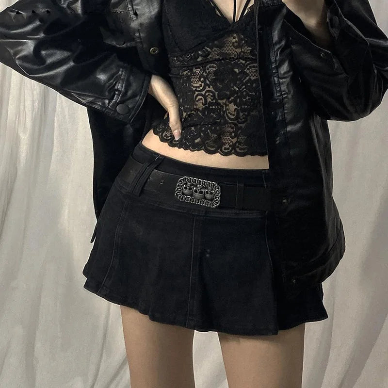 Frauen rock Gothic Mini röcke Low Rise Schwarz Tasche Patchwork A-linie Rock Ästhetischen Harajuku haben leggings koreanische mode FESTIVAL OUTFITS & STREETWEAR