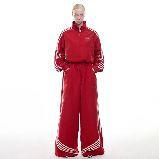 LUZHEN 2025 Neue Streifen Gedruckt Baggy Breite Bein Straße Sport Hosen Männer Stilvolle Frauen Paare Stehen Neck Casual jacke JY1403 Festival Outfits | Techno Shirts | Rave Clothing