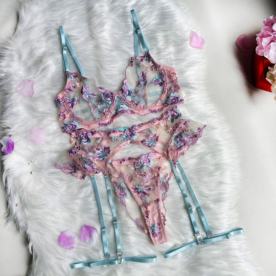 Ellolace Feen-Dessous, florale transparente Unterwäsche, Rüschen-Strumpfband, intime, zarte Unterwäsche, schöne durchsichtige Outfits Festival Outfits | Techno Shirts | Rave Clothing