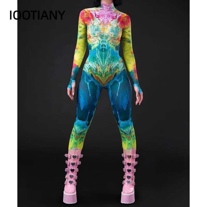 Cosplay Costume Female Woman Sexy Suit Color Element Blue Muscle Halloween Bodysuit Adults High-waisted Sports Jumpsuit FESTIVAL OUTFITS & STREETWEAR