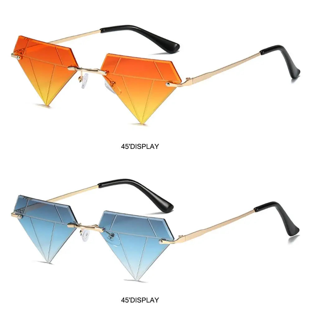 Triangle Diamond Shaped Sunglasses for Women Men Vintage Rimless Sun Glasses Retro Shades Rave Party Halloween Eyeglasses FESTIVAL OUTFITS & STREETWEAR