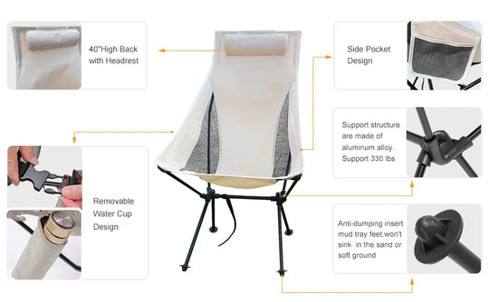 WESTTUNE Tragbarer, zusammenklappbarer Campingstuhl mit Kopfstütze, leichte Touristenstühle, Angelstuhl aus Aluminiumlegierung, Gartenmöbel Festival Outfits | Techno Shirts | Rave Clothing