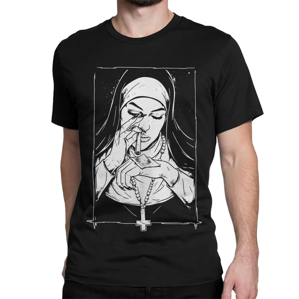 Bad Nonne Gothic Satanic T-Shirt Männer 100% Baumwolle kreative T-Shirts Rundhals ausschnitt T-Shirt Kurzarm Kleidung Geburtstags geschenk FESTIVAL OUTFITS & STREETWEAR