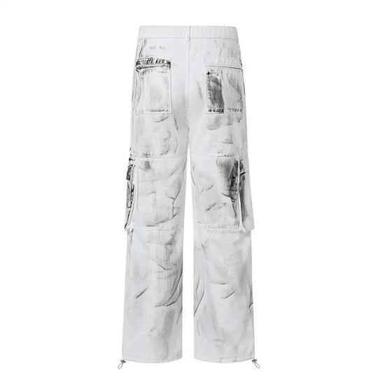 LUZHEN Original Street Color Contrast Tie-dyed Design Straight Jeans Men Stylish 2025, New Drawstring Waist Denim Pants LZ9976 Festival Outfits | Techno Shirts | Rave Clothing