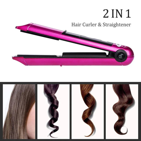 USB  Professional Hair Straightener & Curling Iron 2 IN 1 Twist  Portable Hair Straightener & Curler Flat Hair Styler Styling Tool Rechargeable Festival Shirts