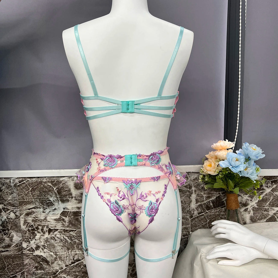 Ellolace Feen-Dessous, florale transparente Unterwäsche, Rüschen-Strumpfband, intime, zarte Unterwäsche, schöne durchsichtige Outfits Festival Outfits | Techno Shirts | Rave Clothing