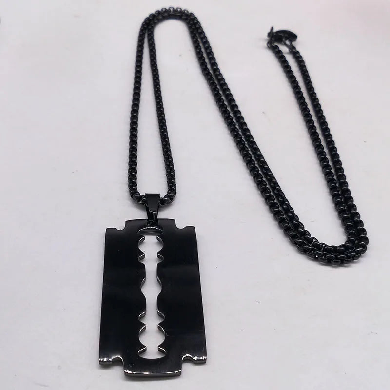 Gothic Klinge Rasiermesser Anhänger Halsketten Männer Edelstahl Schwarz Goth Mann Kette Halskette Grunge y2k Schmuck collier homme N423S01 Festival Outfits | Techno Shirts | Rave Clothing