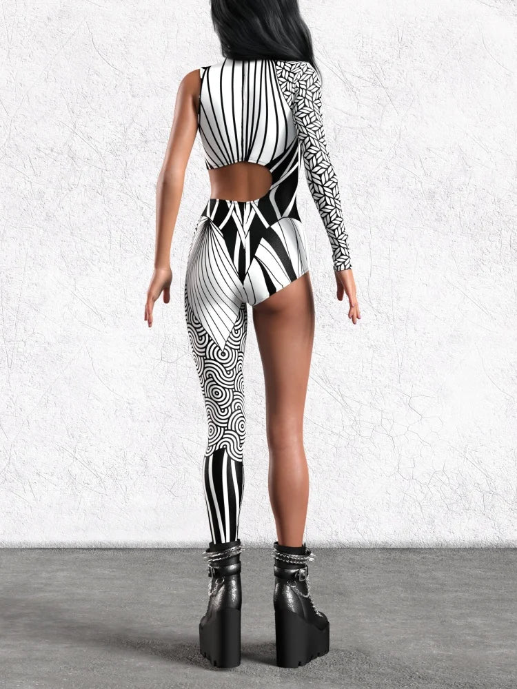 Halloween Unisex Art Irregular Lines Bodysuit Holiday Party Role Playing Solid Color Bodysuit Stage Performance Tights Costume Festival Outfits | Techno Shirts | Rave Clothing