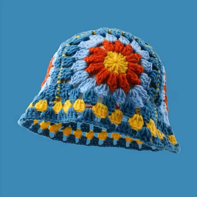 2023 herbst Neue Häkeln Koreanische Handgemachte Eimer Hut Frauen Weben Gestrickte Hut Y2k Mode Blumen Herbst Winter Mützen Becken Kappe Festival Outfits | Techno Shirts | Rave Clothing