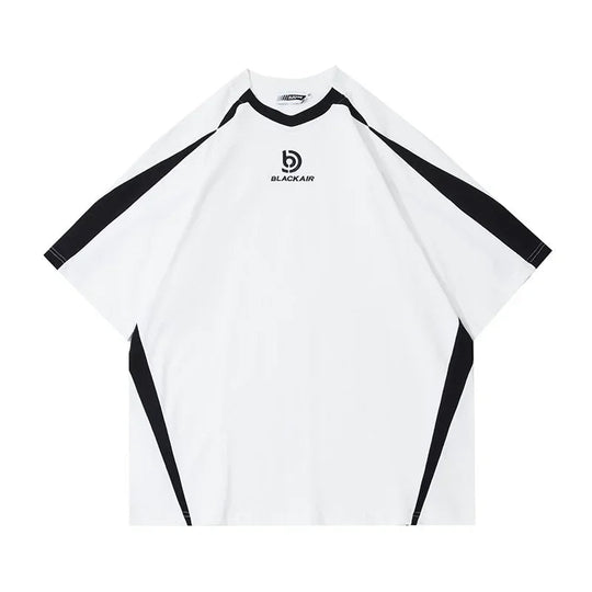 Vintage Spliced Shoulder Short Sleeve T-Shirt Men Women Summer Streetwear Oversize Pair Loose-Fit Top Round Neck Material Festival Outfits | Techno Shirts | Rave Clothing