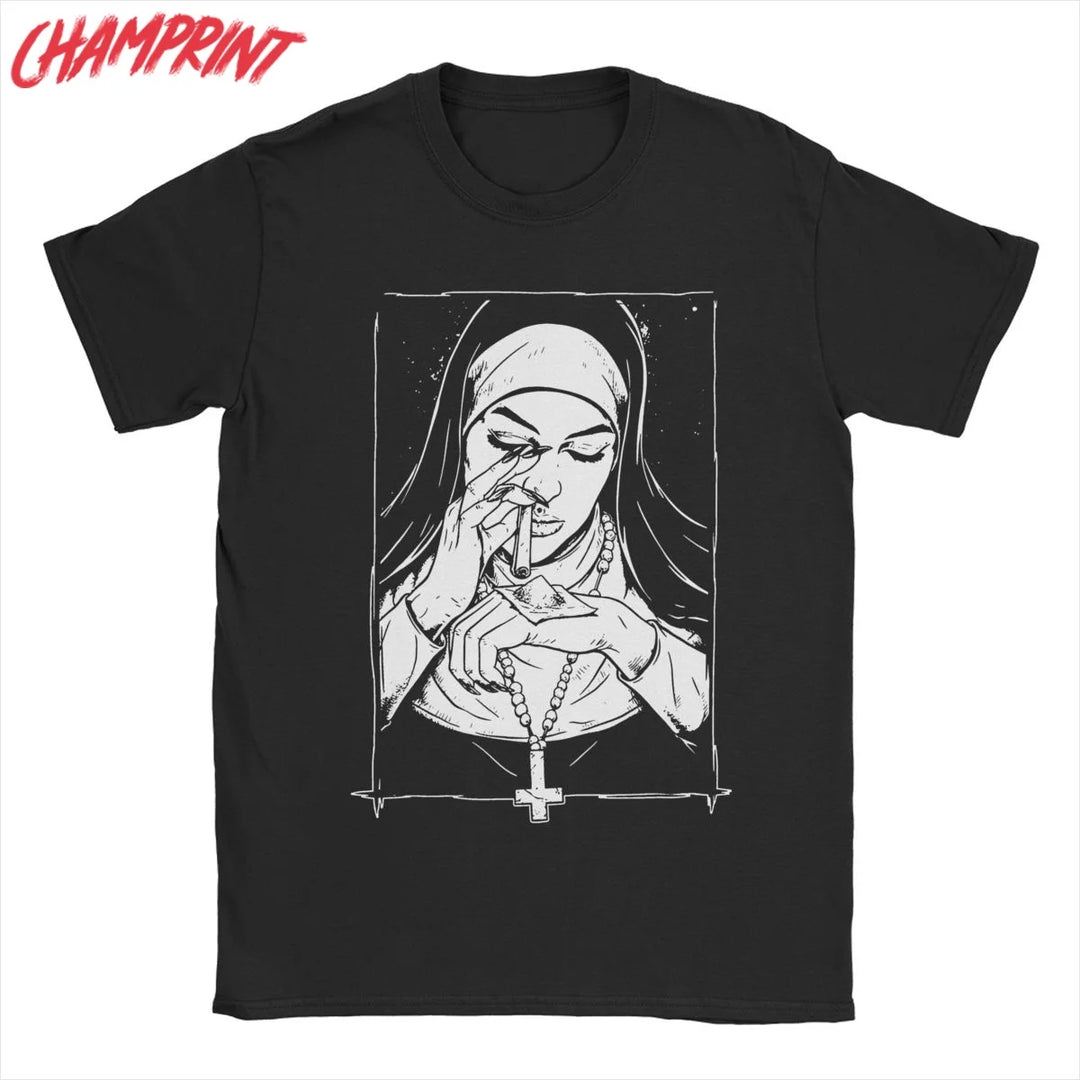 Bad Nonne Gothic Satanic T-Shirt Männer 100% Baumwolle kreative T-Shirts Rundhals ausschnitt T-Shirt Kurzarm Kleidung Geburtstags geschenk FESTIVAL OUTFITS & STREETWEAR