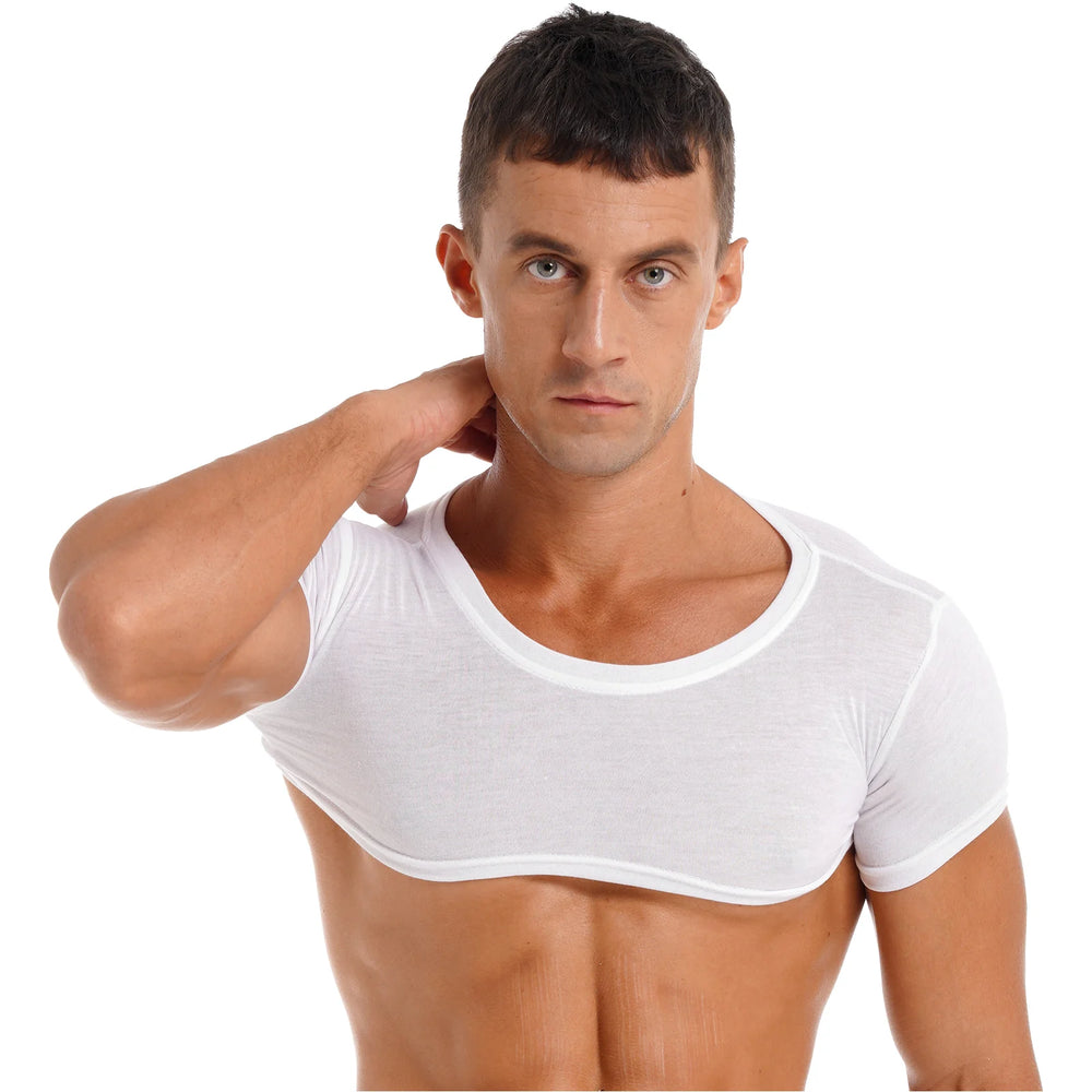 Herren-T-Shirt mit Rundhalsausschnitt, lässig, einfarbig, Fitnessstudio, Tops, männliche Kleidung, kurzärmelig, bauchfreies Top, Rave-Party-Outfit, Clubwear