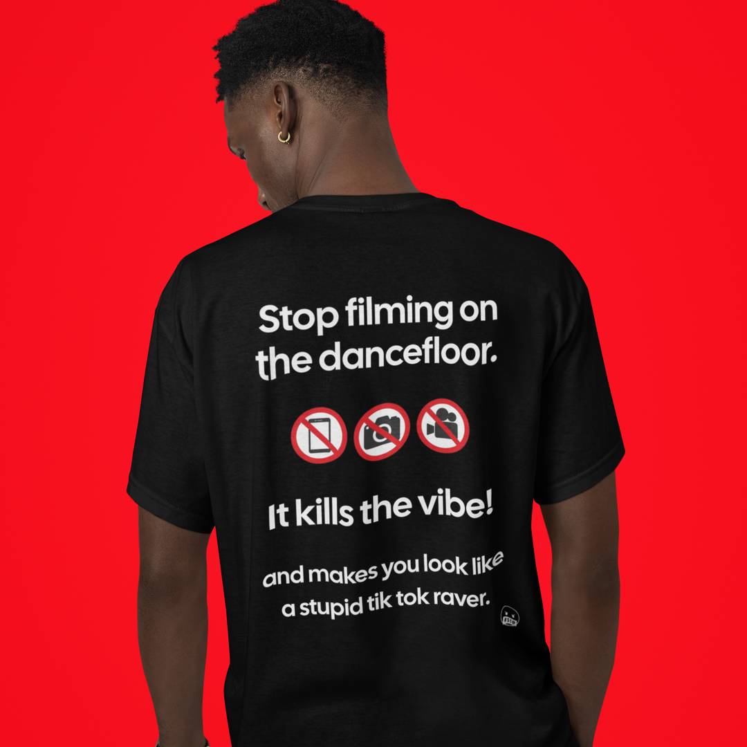 "Stop filming on the dancefloor" Statement Oversize Shirt (Backprint)