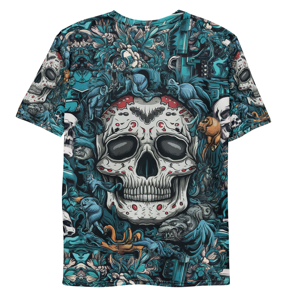 Streetwear Full Print Skull Totenkopf T-shirt - 90´s Crewneck Full Print Blue Color Men’s xs - 2xL 90s Festival Shirts