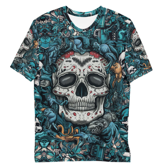 Streetwear Full Print Skull Totenkopf T-shirt - 90´s Crewneck Full Print Blue Color Men’s xs - 2xL 90s Festival Shirts