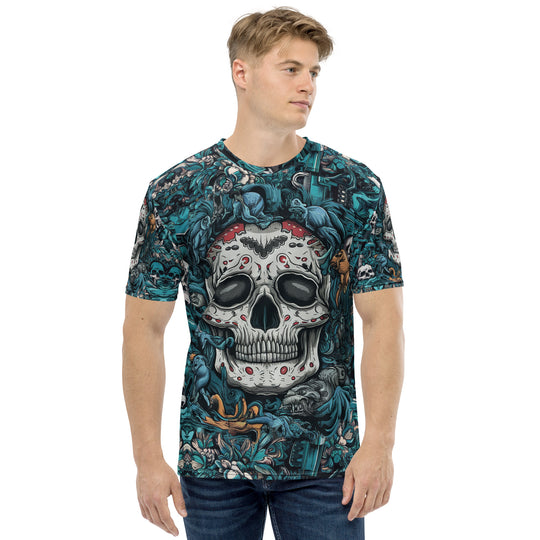 Streetwear Full Print Skull Totenkopf T-shirt - 90´s Crewneck Full Print Blue Color Men’s xs - 2xL 90s Festival Shirts