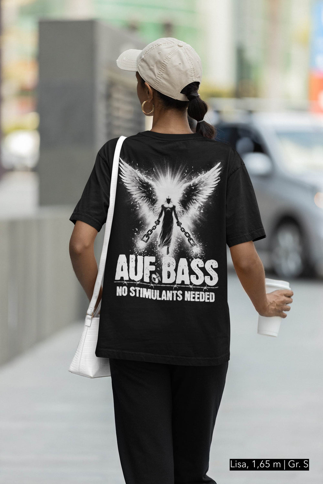 "Auf Bass - No stimulants needed" Oversized Shirt (Backprint) MarketPrint