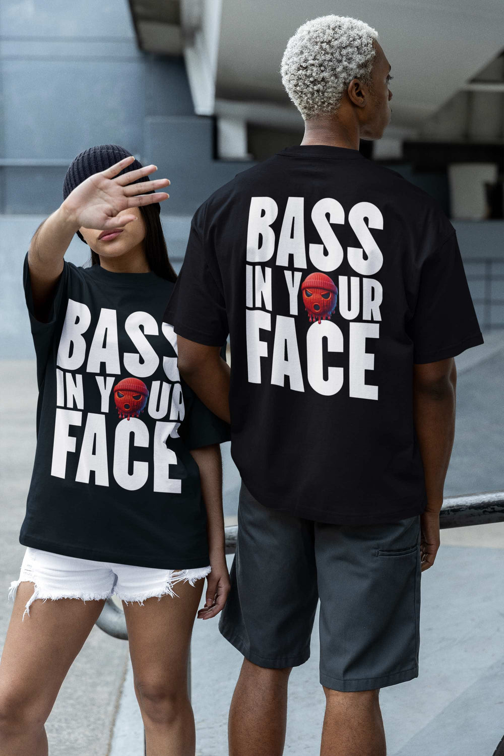 Bass in your Face – Oversized Techno Shirt (Doubleprint) MarketPrint