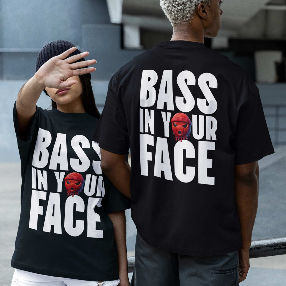 Bass in your Face – Oversized Techno Shirt (Doubleprint)