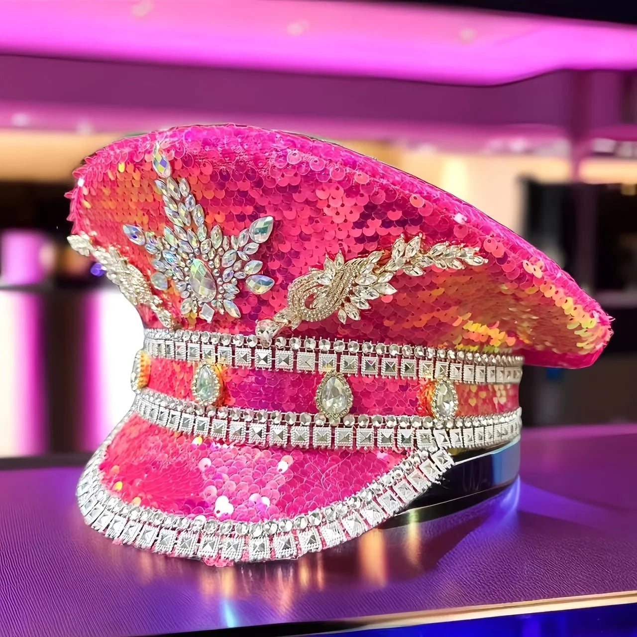 Luxury Festival Captain Hat Rhinestone Military Cap Sergeant Hat Mucis Festival Steampunk Caps for Unisex Adult Masquerade Festival Outfits | Techno Shirts | Rave Clothing