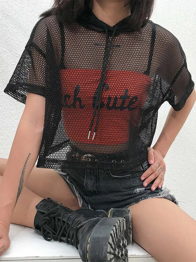 kinky mesh shirt damen schwarz  kinky Rave Outfit Frauen