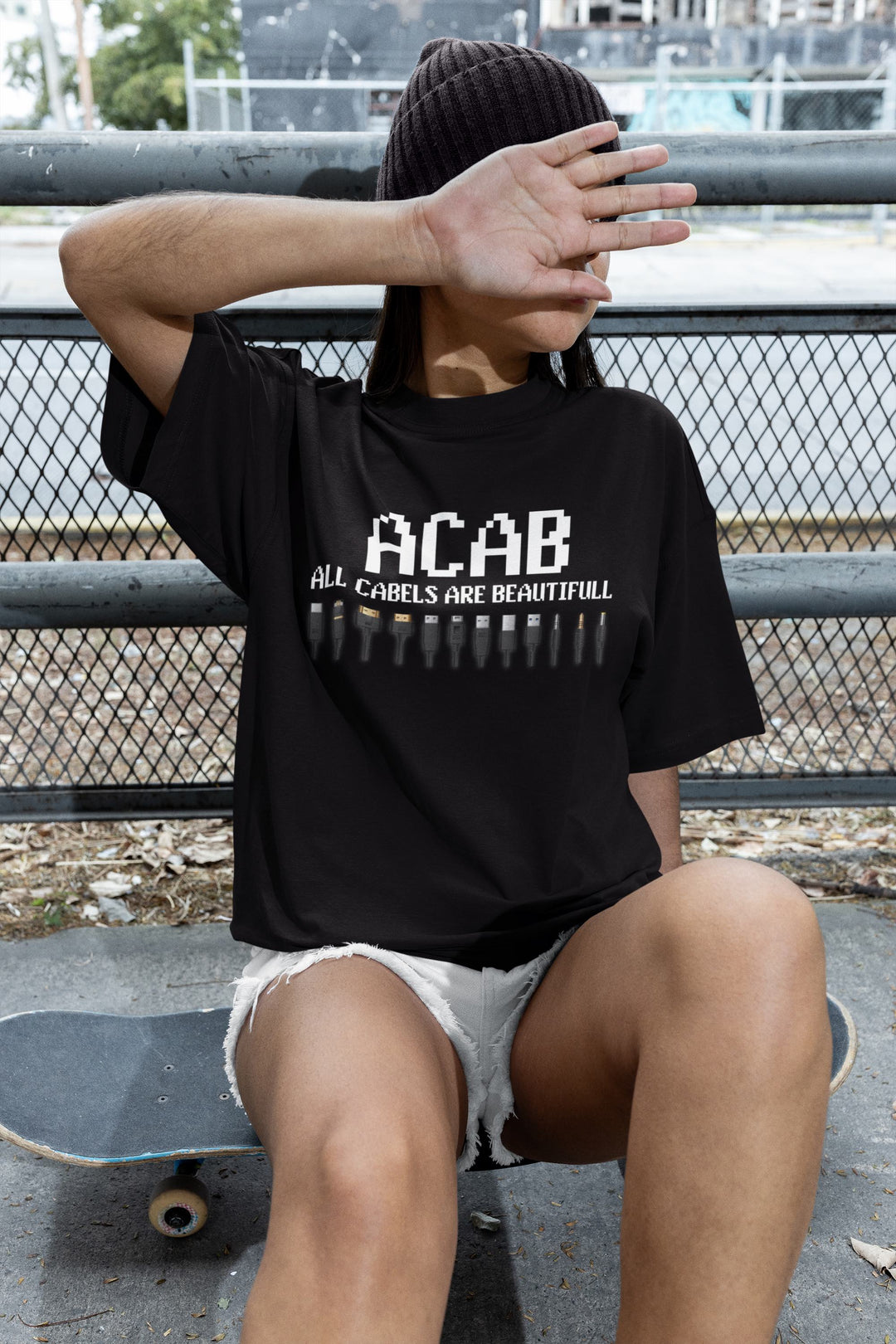 "ACAB – ALL CABLES ARE BEAUTIFUL" OVERSIZED T-SHIRT (FRONTPRINT)