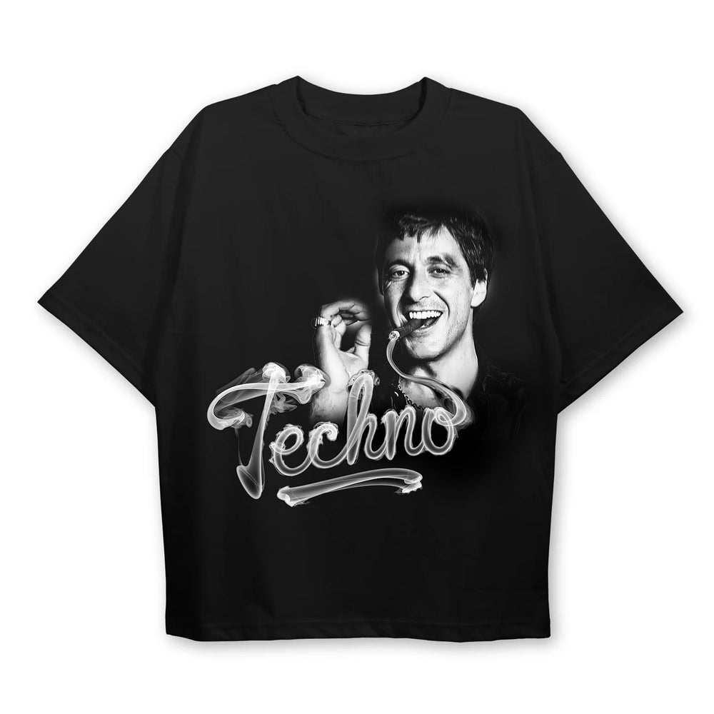 "Techno Scarface" Techno Rave-Shirt Oversized (Frontprint)