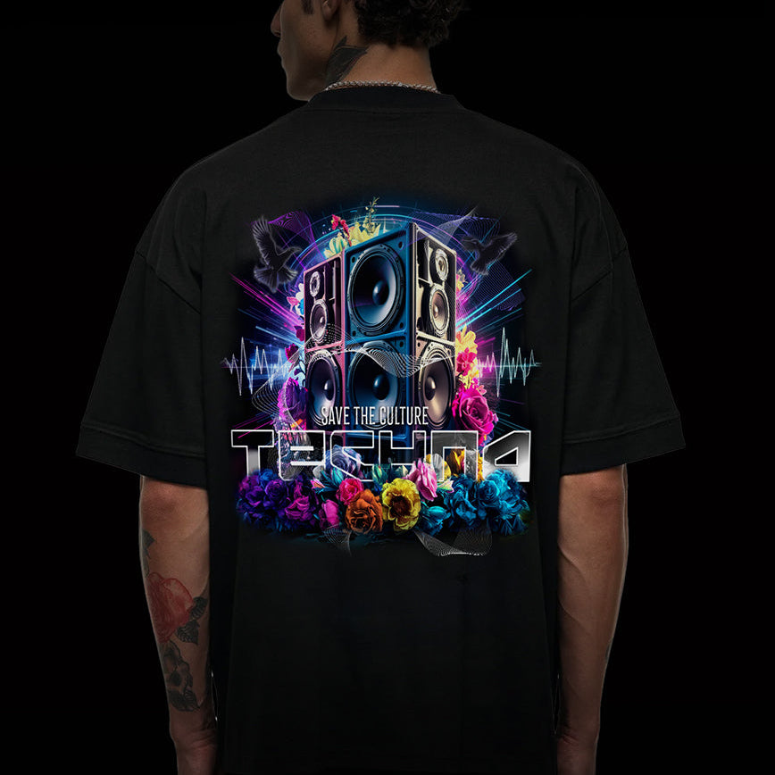 futuristisches Techno T-Shirt Oversized (Backprint)