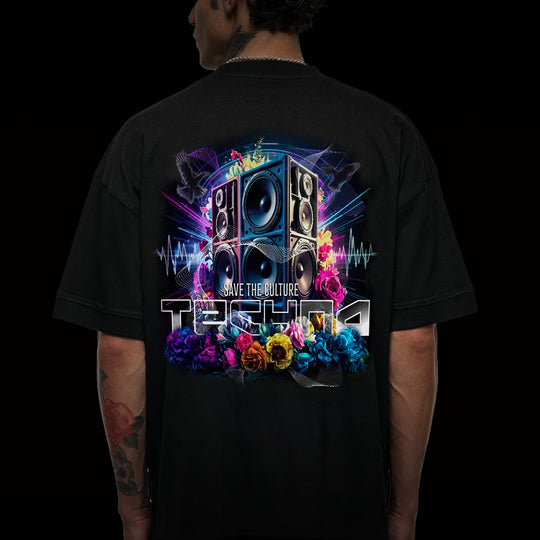 futuristisches Techno T-Shirt Oversized (Backprint)