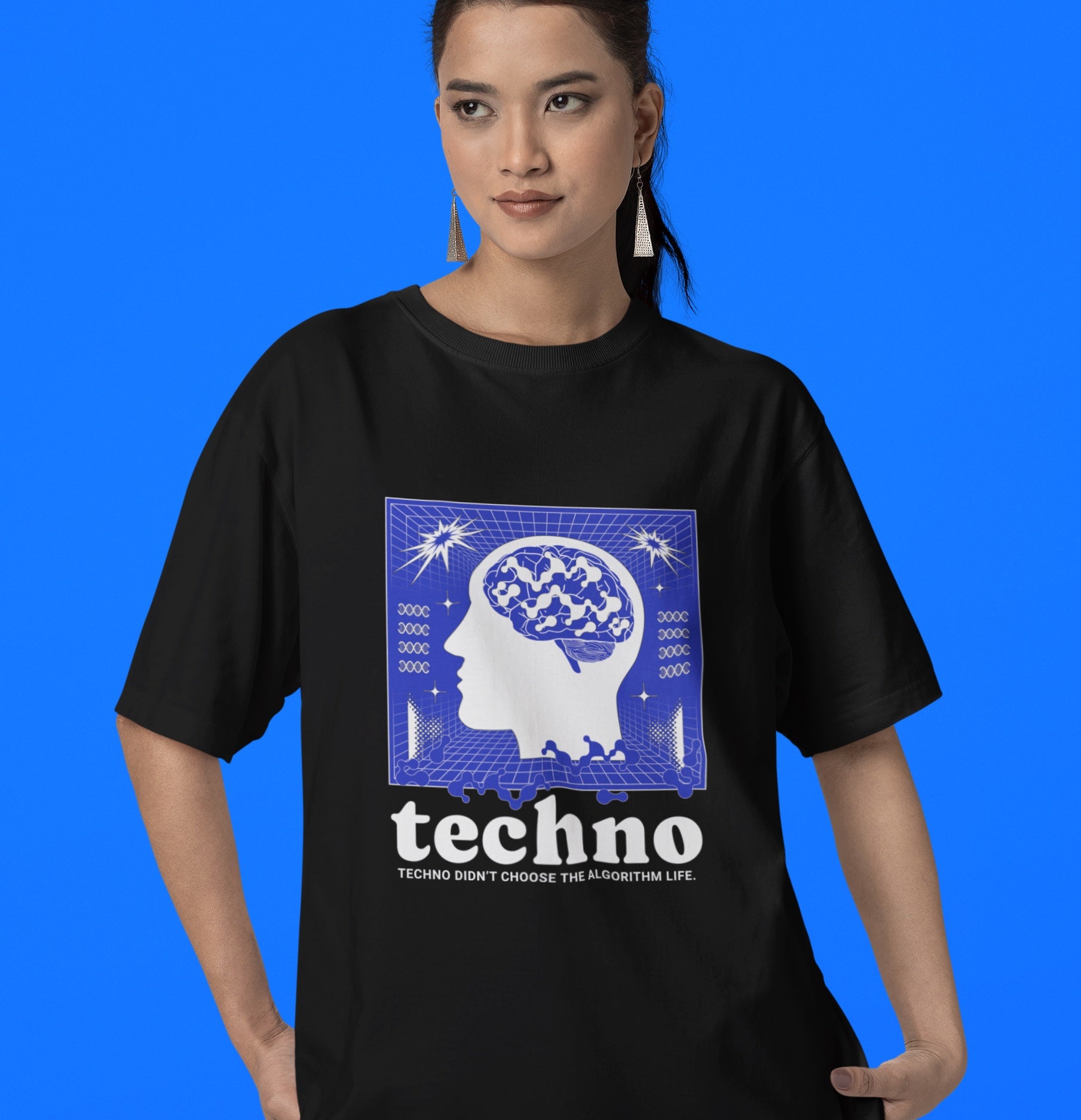 "Techno head" Techno Obersize Shirt (Frontprint) MarketPrint