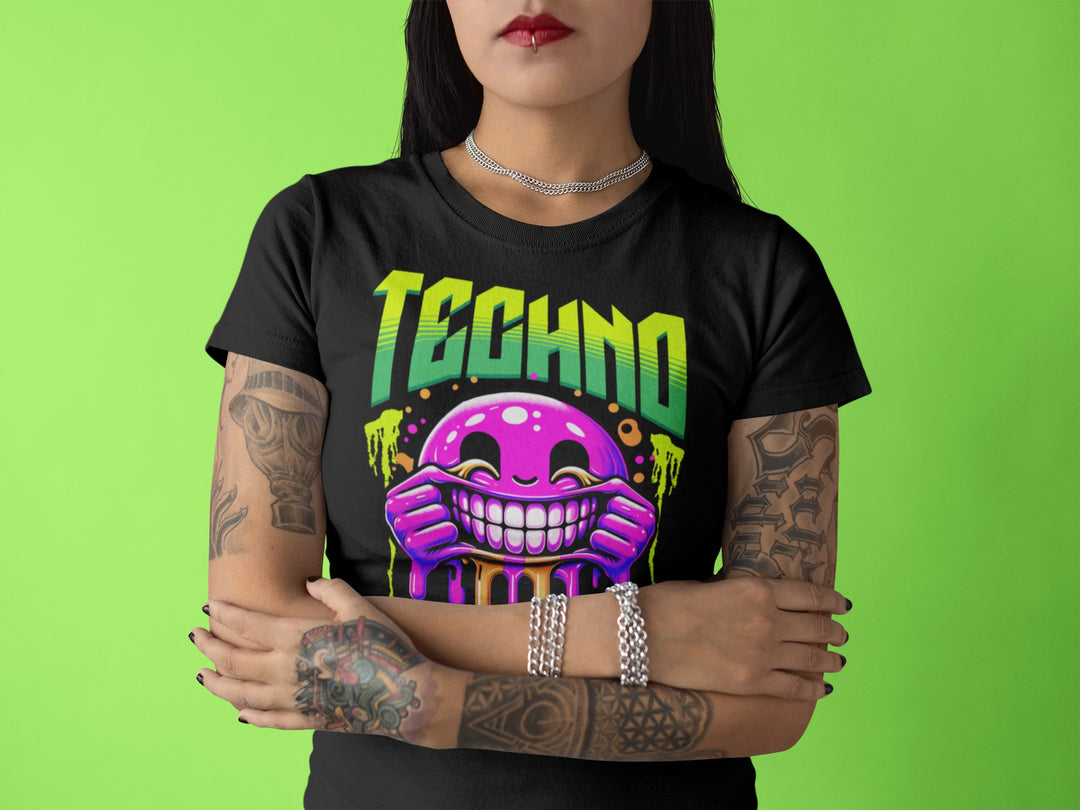 "Techno Till I Die" enges Damen Techno Shirt (Backprint) MarketPrint