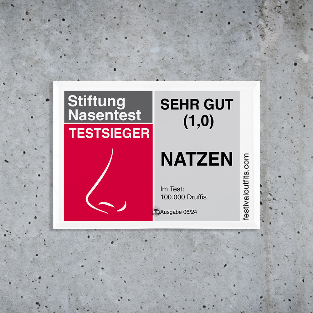 Stiftung Nasentest "sehr gutes Natz" Glasaufsteller (Ziehunterlage)Querformat MarketPrint